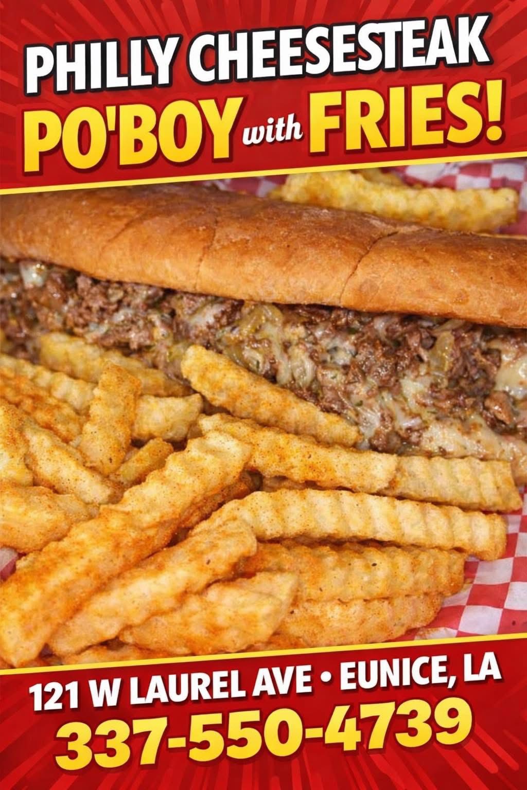 Philly Cheesesteak Po'Boy with fries