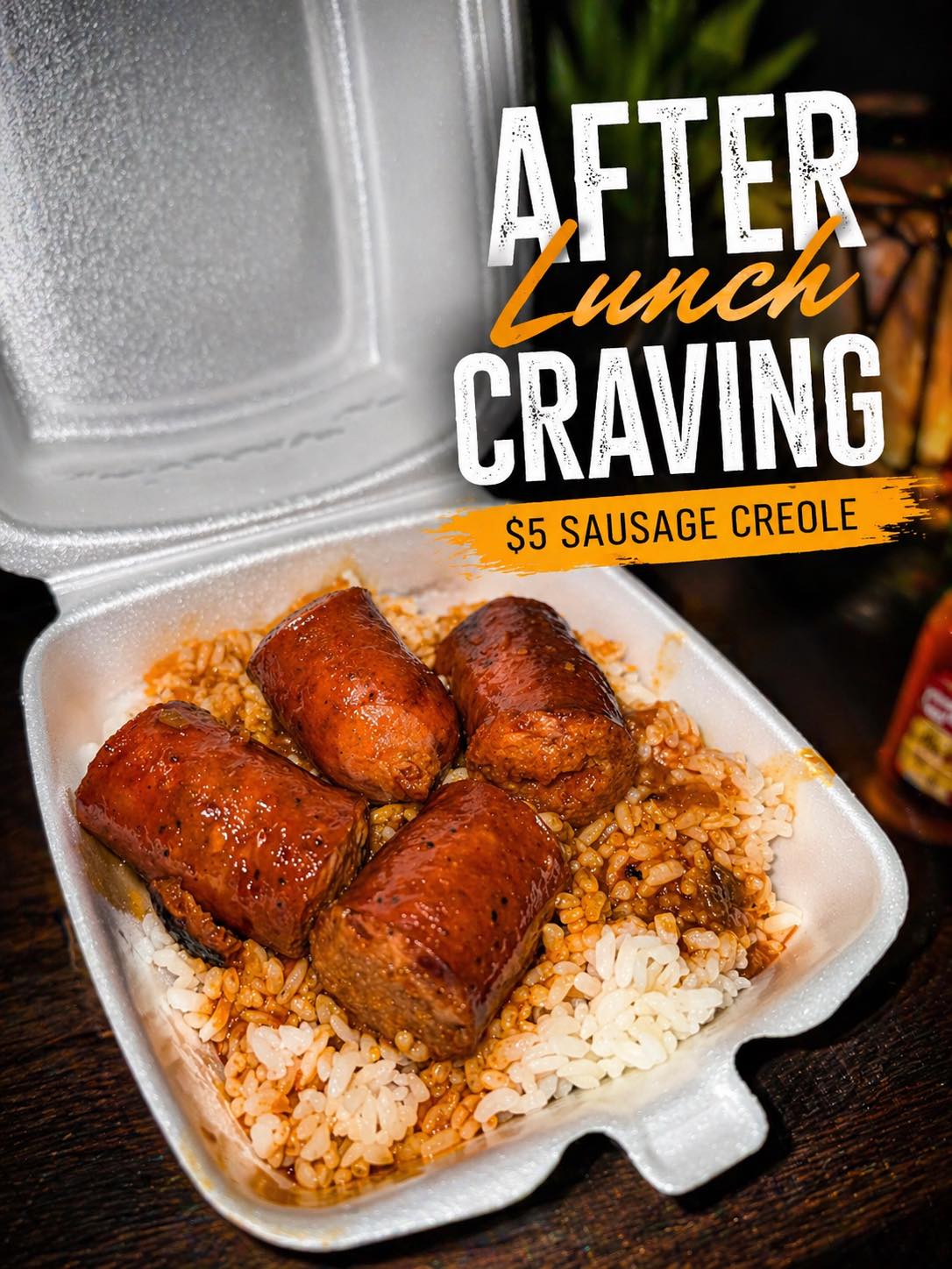 $5 Sausage Creole special — smoked sausage over rice